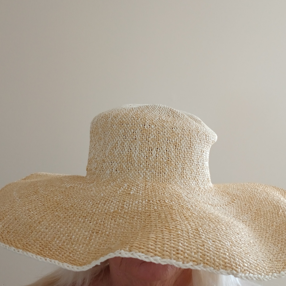 Natural Woven Straw  Paper Mettallic Wide Brim Hat - Picture 10 of 11